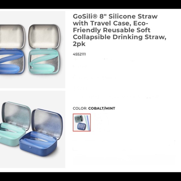 NWT never opened TWO (1 Cobalt 1 Mint) silicone reusable straws in small… - Picture 6 of 11